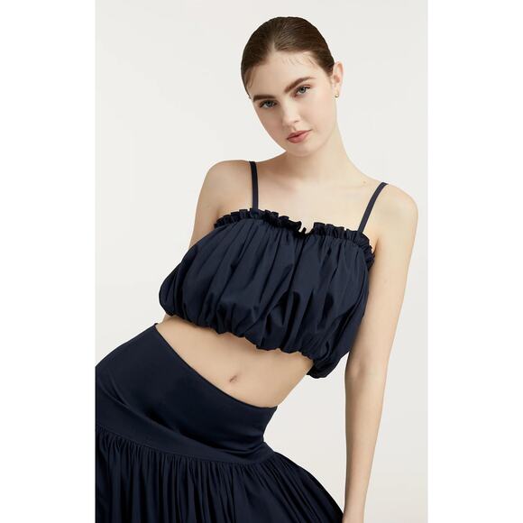 Cinq a Sept Ivee Crop Bubble Hem Tank Top Navy Blue Size L Quiet Luxury - Picture 2 of 11